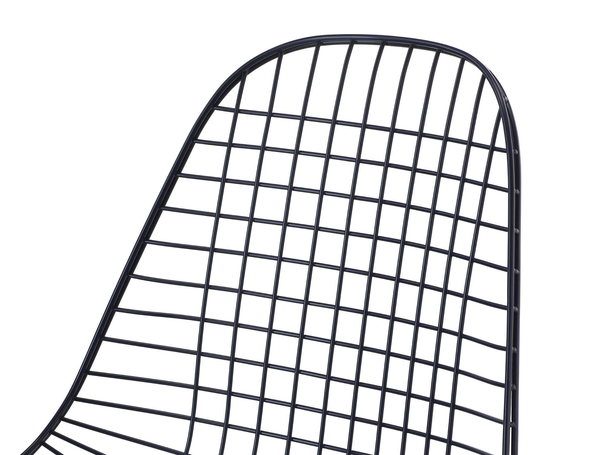 Black blue wire chair with wire base top detail view